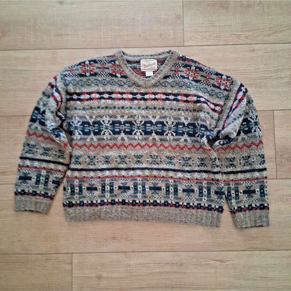 Vintage 80s Woolrich Fair Isle Wool Sweater Women's S Made USA Nordic Ski Knit